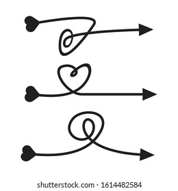 arrows, heart bow tail vector set