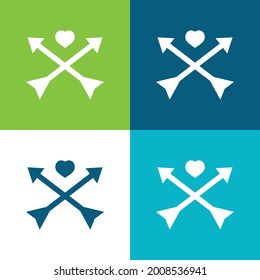 Vier-Farben-Icon-Set für Pfeile und Herzflachstreifen
