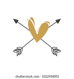 Arrows and heart logo, label. Decor elements, sticker, card for social networks and other, postcard. Vector, clip art. Isolated. 