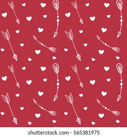 Arrows and heart vector pattern. Seamless Valentine's day background.