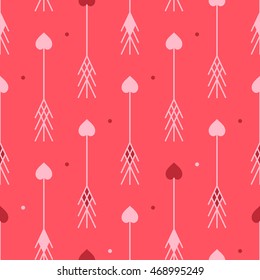 Arrows with hearts abstract seamless pattern. Good for textile and paper print, card, poster, another design. Cute Saint Valentine Day vector illustration. Love theme.