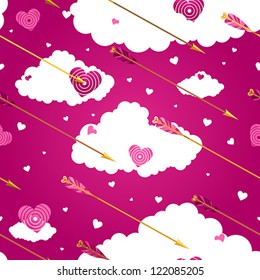 Arrows and hearts seamless vector pattern.