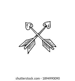 Arrows with hearts sketch vector illustration on white background