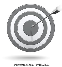 Arrows hitting the center of the grey target - success business concept