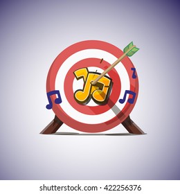 arrows hitting the center of music note icon. great lyric and music concept - vector illustration
