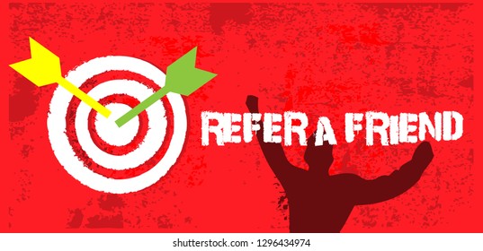 Arrows hitting the center of target on grunge background. Vector illustration concept for  Success refer a friend