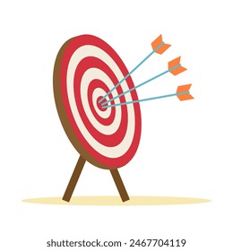 Arrows hitting a target in flat design on white background.