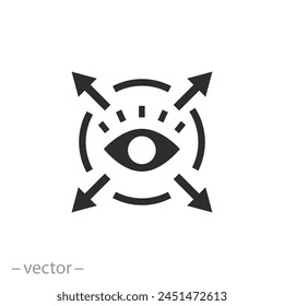 arrows with human eye icon, circular visibility, public view around, flat symbol - vector illustration