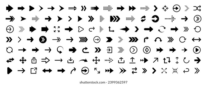 Arrows icon. Arrow icons set. Black vector arrows collection. Cursor vector icon. Collection different Arrows on flat style for web design or interface. Direction symbols. Vector illustration