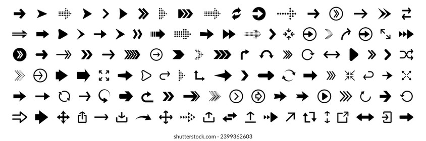Arrows icon. Arrow icons set. Black vector arrows collection. Cursor vector icon. Collection different Arrows on flat style for web design or interface. Direction symbols. Vector illustration
