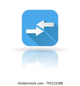 Arrows icon. Blue sign with shadow and reflection. Previous and next, left and right. Vector illustration