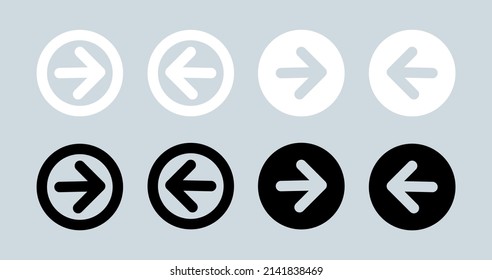 Arrows icon in circle with black and white colours. Arrow icon set for forward click buttons.