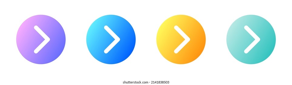 Arrows icon in circle with gradient colours. Arrow icon set for forward click buttons.