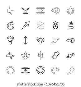 Arrows icon. collection of 25 arrows outline icons such as coin, arrow, heart with arrow, reload, watering system. editable arrows icons for web and mobile.