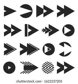 Arrows icon collection black set vector isolated icons in flat simple style on white background.