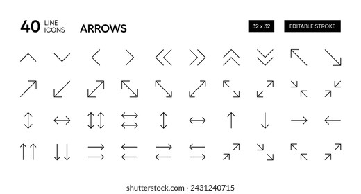 Arrows icon collection. Outline editable stroke interface arrow vector icons.