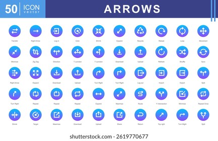 Arrows icon collection set. Containing download, upload, refresh, Log out, Import, Export, Split, Repeat, Maximize icon.