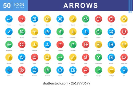 Arrows icon collection set. Containing download, upload, refresh, Log out, Import, Export, Split, Repeat, Maximize icon.