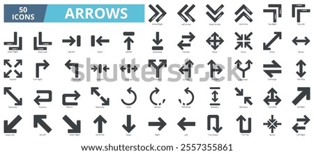 Arrows icon collection set. Containing arrow right, left arrow, down arrow, up arrow, top right, top left, down right, down left icon. Simple glyph vector