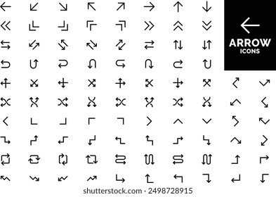 Arrows icon collection. Set of different arrows flat style on white background. Black set icons. Arrow icon. Arrow vector collection. Arrow. Cursor.