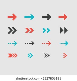 Pfeilsymbol-Sammlung, Vektorgrafik, Cursor, moderne Pfeile gesetzt, bunte Pfeile, schwarz, rot, grün, blau, orange, Zeichen der Pfeilrichtung, Silhouette 