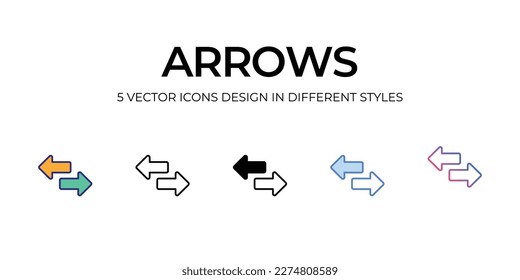 arrows Icon Design in Five style with Editable Stroke. Line, Solid, Flat Line, Duo Tone Color, and Color Gradient Line. Suitable for Web Page, Mobile App, UI, UX and GUI design.