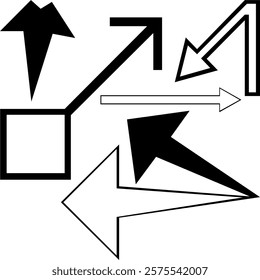 Arrows icon drawing element. Arrows set. Arrow icon. Arrow black colored. Arrows vector collection. Vector illustration. Flat style Arrows in different directions isolated on white background.