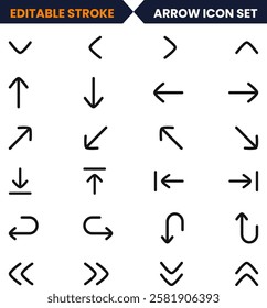 Arrows icon editable stroke outline icons set. Arrow
icons outline icons set. isolated on white background.