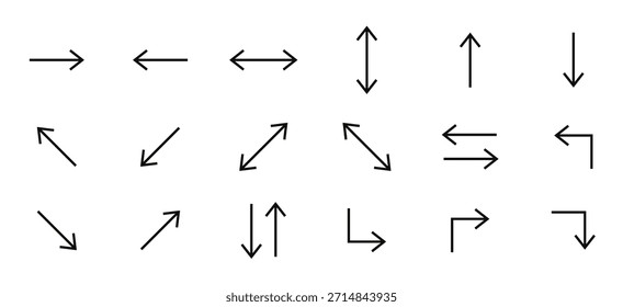 Pfeilsymbol. Pfeile Symbole Big Set Line-Symbolsammlung, einzeln auf weißem Hintergrund. Vektorgrafik.