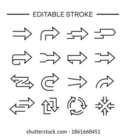 Arrows icon Line with editable stroke. Arrow vector icon set in thin line style. Different black directional icons, vector illustration collection for web design, mobile apps, interface