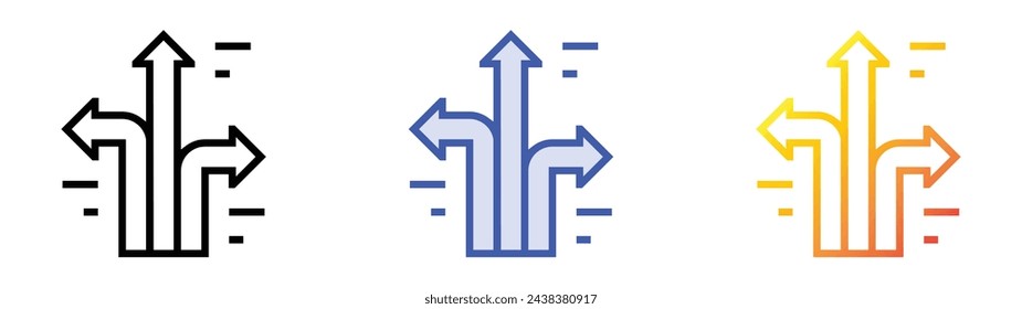 Pfeilsymbol. Lineares, blaues Füllungs- und Verlaufsstil-Design auf weißem Hintergrund