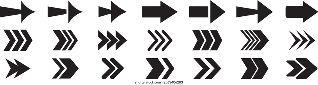 Arrows icon. Neon black Arrow icons set. Arrows vector collection. Big vector set of black arrow symbol and direction pointers in different styles. Different arrow signs.