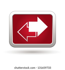 Arrows icon on the red with silver rectangular button. Vector illustration