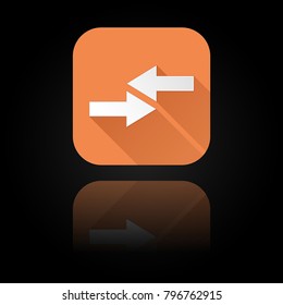 Arrows icon. Orange sign with reflection on black background. Right and left  symbol. Vector illustration
