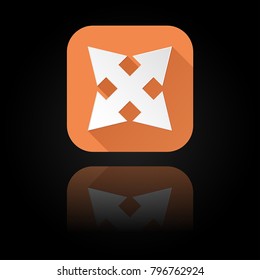 Arrows icon. Orange sign with reflection on black background. Combo symbol. Vector illustration