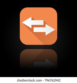 Arrows icon. Orange sign with reflection on black background. Right and left symbol. Vector illustration