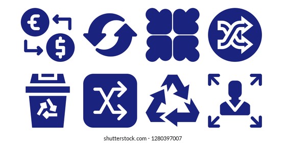  arrows icon set. 8 filled arrows icons. Simple modern icons about  - Recycling, Money exchange, Shuffle, Recycle, Reduce, Decision making