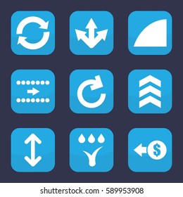 arrows icon. Set of 9 arrows filled icons such as angle, watering system, arrow, reload