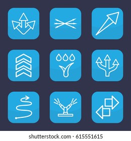 Arrows icon. set of 9 outline arrows icons such as watering system, curved arrow, arrow