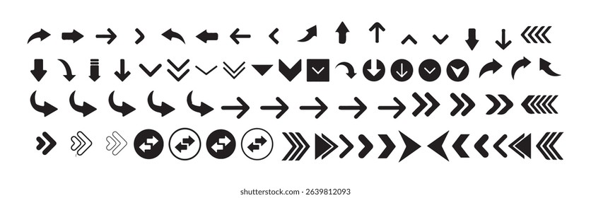  Arrows icon Set, Arrow. Cursor. Arrow vector icon. Modern simple arrows. Collection different Arrows on flat style for web design or interface. Victor illustration eps 10
