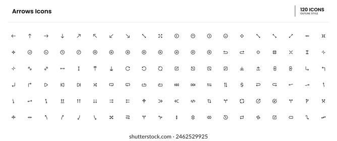Arrows icon set. arrows, arrow, direction, set, design, vector, symbol, black, icon, sign, pointer, illustration, line, web, collection, down, element. Vector outline icon illustration