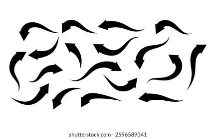 Arrows icon set. Black left, right, up and down arrow icon isolated on white background. Simple swoosh silhouette symbol arrows website graphic design. Vector image.