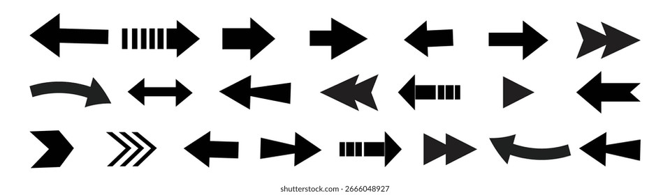 Arrows icon set. Collection different arrows sign. Modern simple arrows. Black direction pointer.