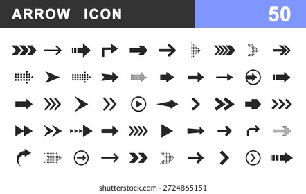 Conjunto de iconos de flechas. Colección de flechas para Diseño web, interfaz, aplicaciones móviles. Modernas flechas simples. Botones de control del sitio y del jugador. Señales de información. Orientaciones para encontrar caminos. Vector