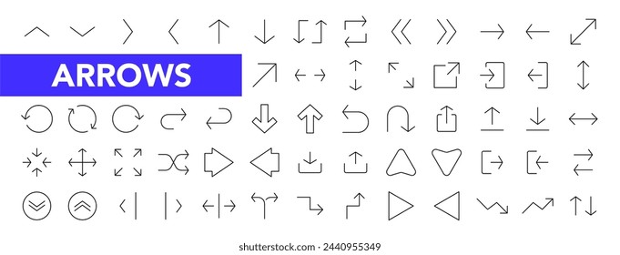 Arrows icon set with editable stroke. Black arrow thin line icon collection. Vector illustration