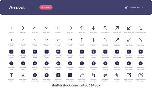 Arrows icon set. Essential UI Icons Set in Filled Style. The set consists of essential and commonly-used icons that every UI designer needs.