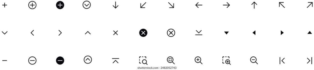 Arrows icon set. Essential UI Icons Set in Filled Style. The set consists of essential and commonly-used icons that every UI designer needs.