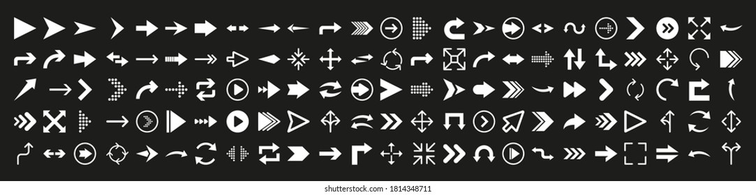 Icono de flechas establecido en estilo plano sobre fondo negro. Ligera. Diseño web. Ilustración vectorial.