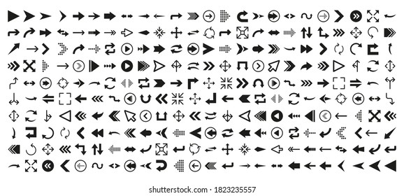 Arrows icon set in flat style on white background. Thin line. Web design. Vector illustration.