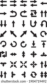 Arrows icon set with glyph or solid style simple, pixel perfect